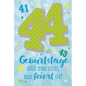 Depesche 5698-059 Karten mit Musik - # 59 - Geburtstage zählt man nicht- man feiert sie! - Zahl 44 - hellblau