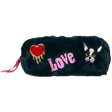 Depesche 10684 TOP Model - Schlampertasche Kunstfell mit Patches dunkelblau DOG