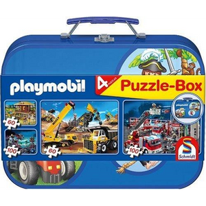 Schmidt Spiele 55599 Puzzle im Metallkoffer Playmobil 2x60 Teile 2x100 Teile