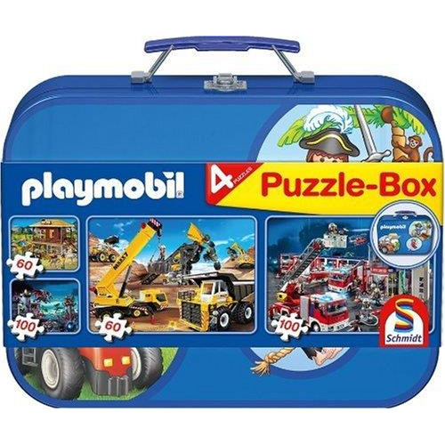 Schmidt Spiele 55599 Puzzle im Metallkoffer Playmobil 2x60 Teile 2x100 Teile