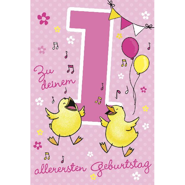 Depesche 5698-002 Karten mit Musik - # 2 - Zu deinem allerersten Geburtstag - Zahl 1 - rosa