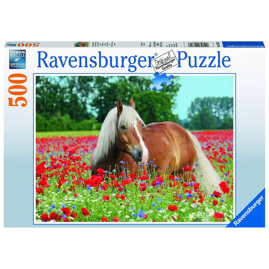 Ravensburger 14831 Erwachsenen-Puzzle - # 500 - Pferd im Mohnfeld