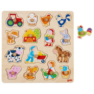 goki 57379 Holzpuzzle - Steckpuzzle Bauernhofmotive