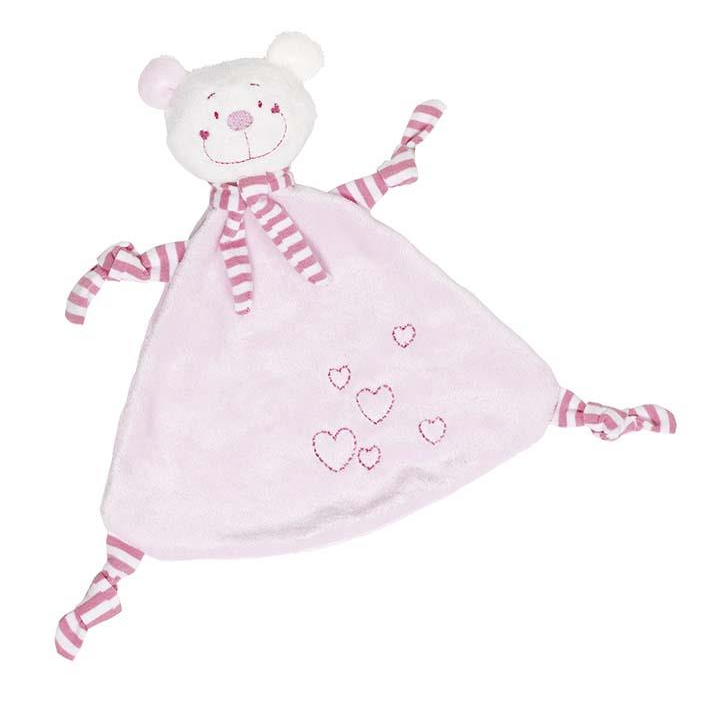 goki 65114 cause - Kuscheltuch - Bär mit Herzen (rosa)