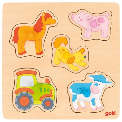 goki 57448 Holzpuzzle - Steckpuzzle - Auf dem Bauernhof